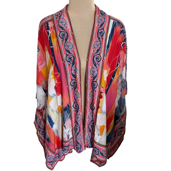 Tolani Collection Kimono Wrap Open Front Festival Boho Hippie Watercolor Asian S - Picture 4 of 13